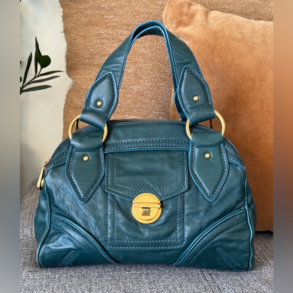 Marc by Marc Jacobs Green Leather Top-Handle Satchel with Gold Hardware